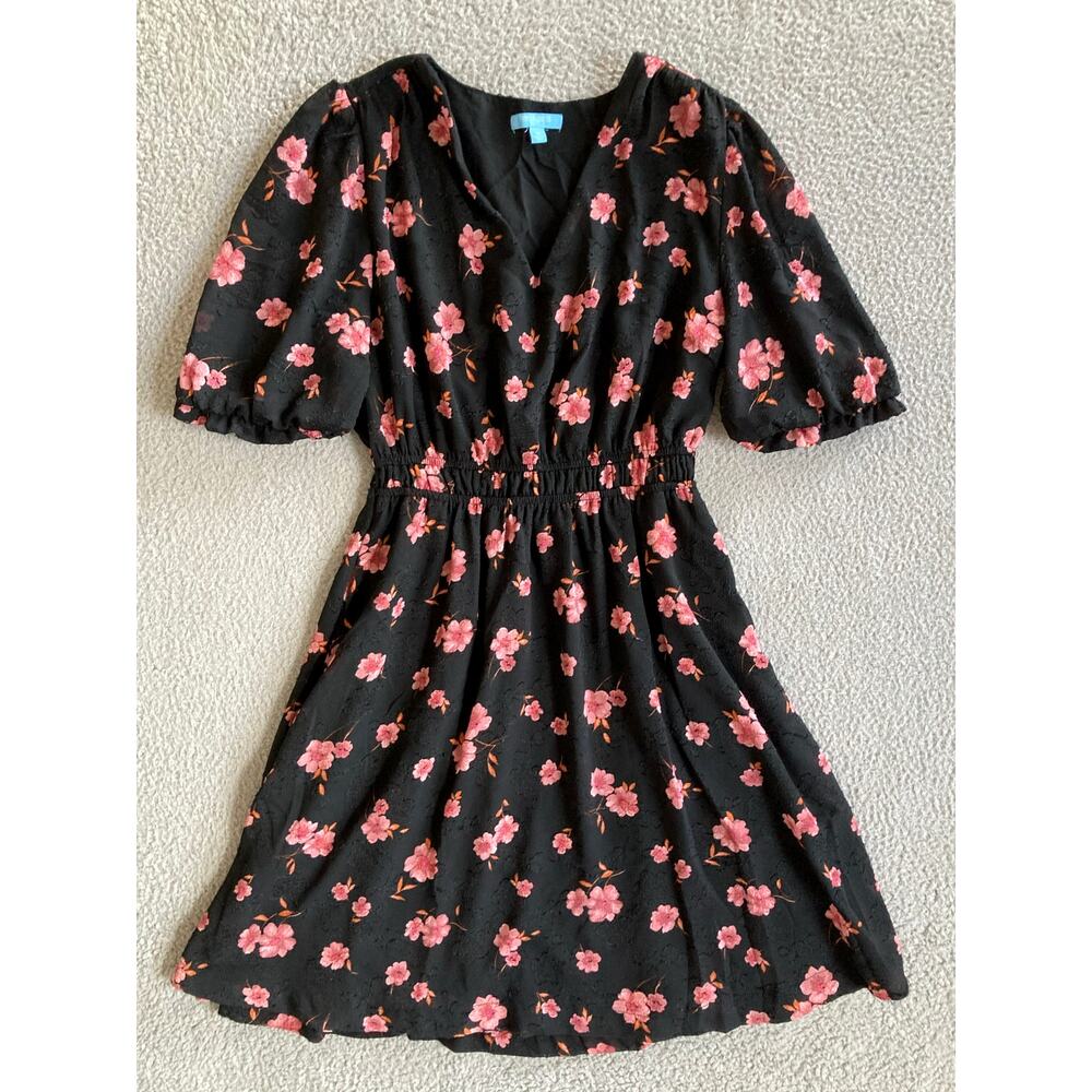 Draper James Mini Dress Small Floral Puff Sleeve Fit Flare Floral Pink Classic